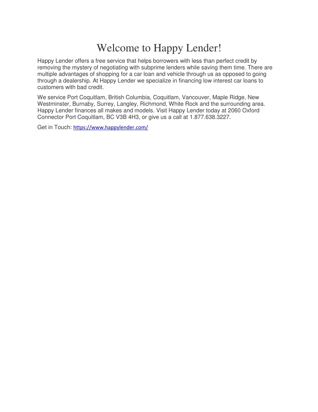 welcome to happy lender