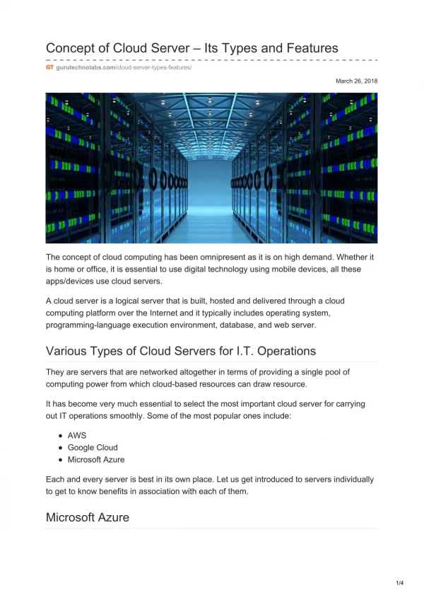 Concept of Cloud Server â€“ Its Types and Features