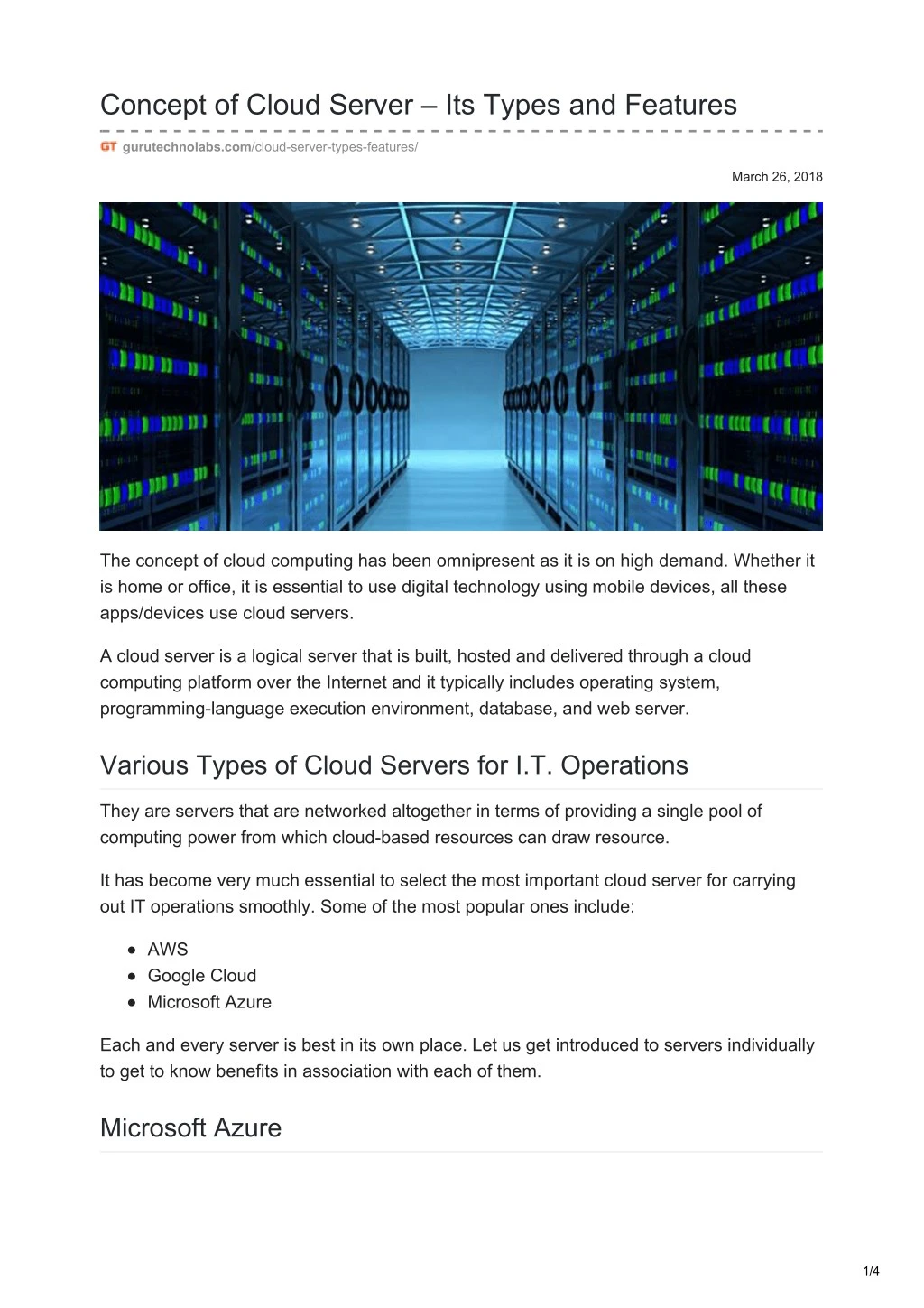 concept of cloud server its types and features