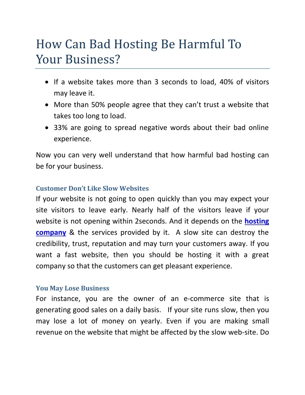 how can bad hosting be harmful to your business