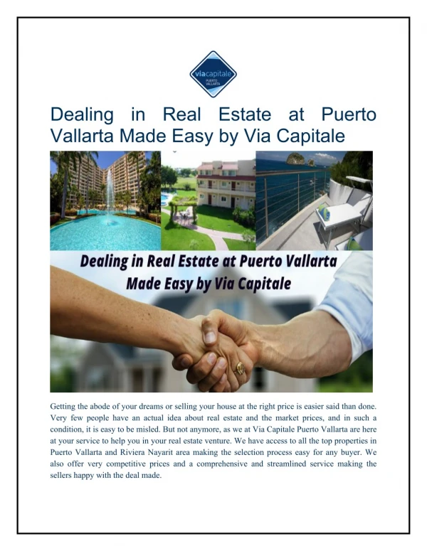 Dealing in Real Estate at Puerto Vallarta Made Easy by Via Capitale