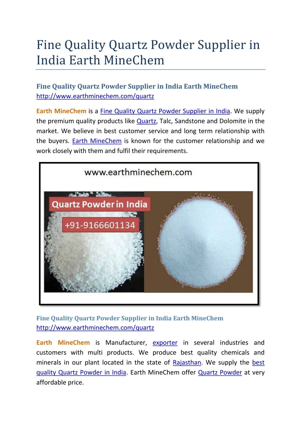 fine quality quartz powder supplier in india