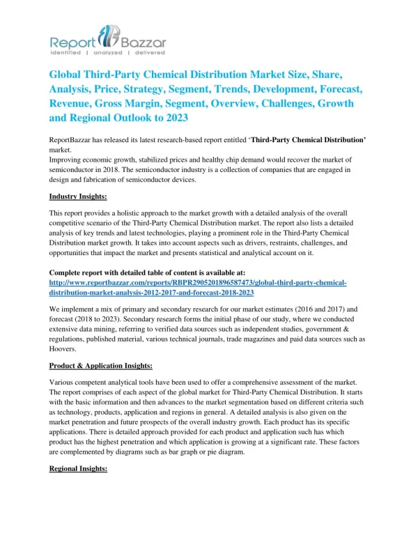 Third-Party Chemical Distribution Market | 2018 Global Top Industry Players Analysis and Forecast to 2023