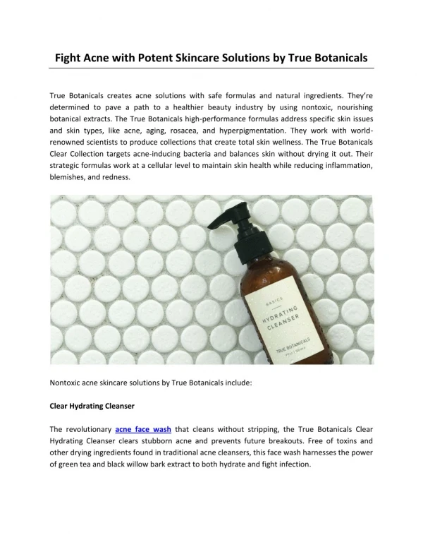 Fight Acne with Potent Skincare Solutions by True Botanicals