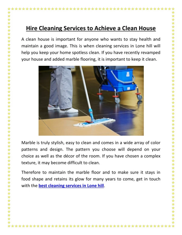 Hire Cleaning Services Lone Hill to Achieve a Clean House