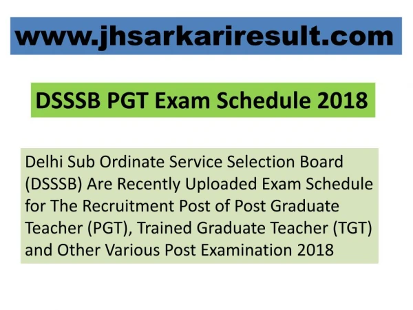 DSSSB PGT Exam Schedule 2018