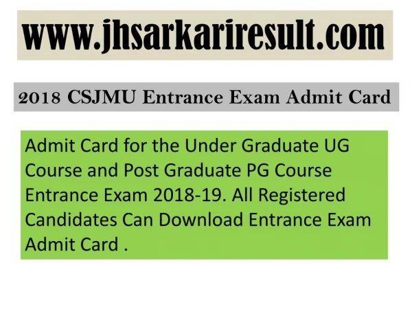 CSJMU Kanpur University Entrance Exam Admit Card 2018
