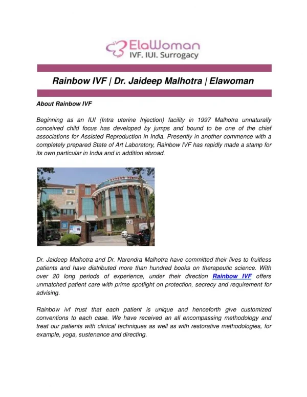 Rainbow IVF | Dr. Jaideep Malhotra | Elawoman