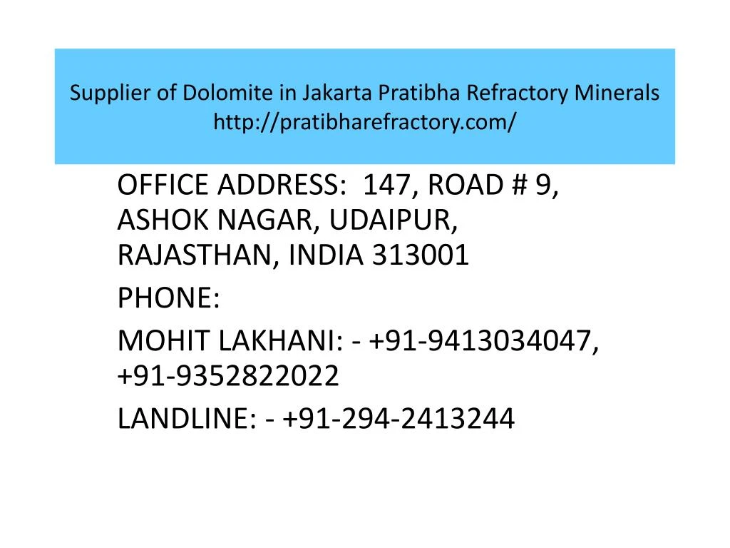 supplier of dolomite in jakarta pratibha refractory minerals http pratibharefractory com