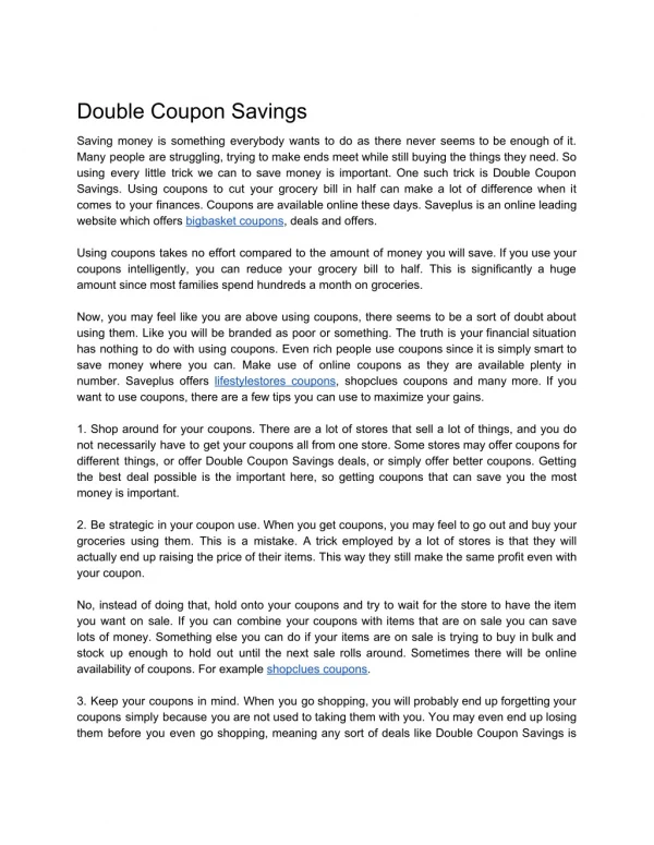 Double Coupon Savings