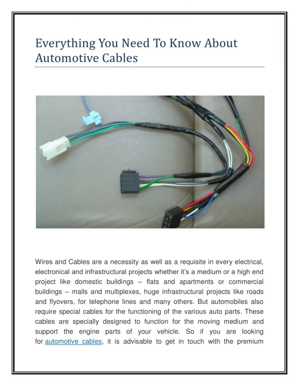 Everything You Need To Know About Automotive Cables