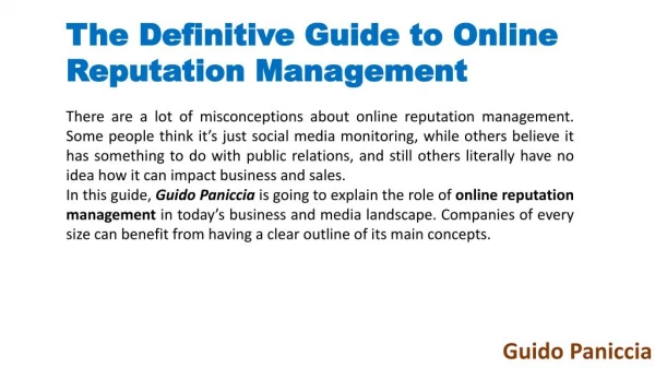 Guido Paniccia gives 4 reason why online reputation management