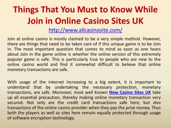 Things That You Must to Know While Join in Online Casino Sites UK