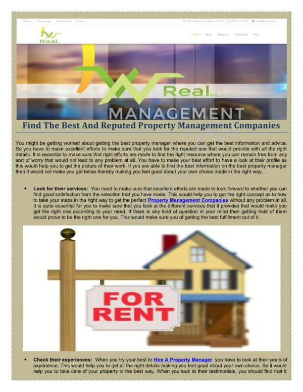 Hire A Property Manager And Management In Broward County - JW REAL LLC