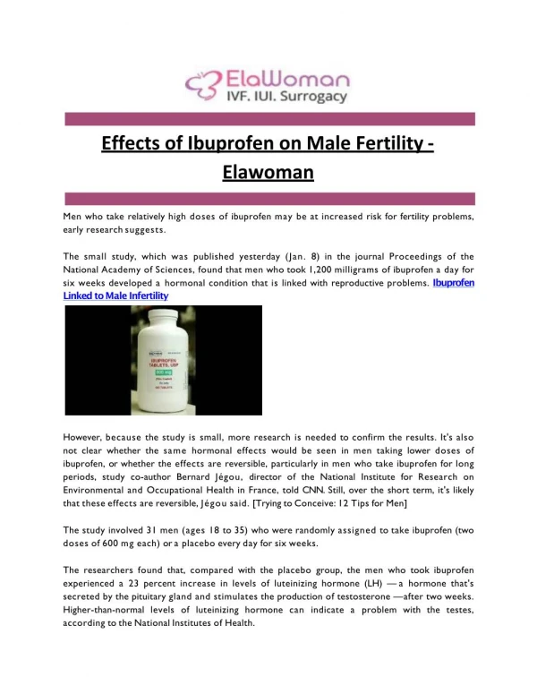 Effects of Ibuprofen on Male Fertility - Elawoman