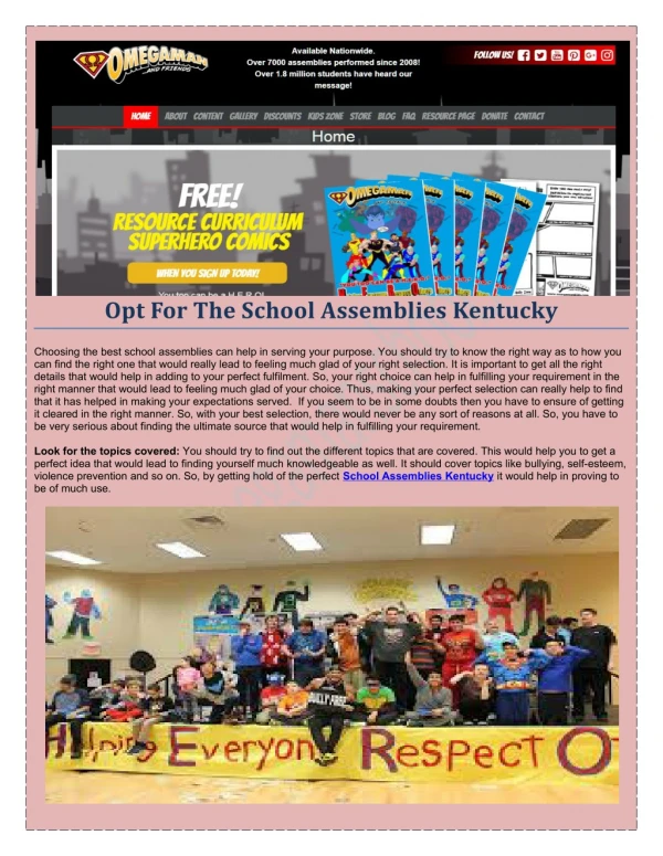 Elementary School Assemblies Shows Ideas | Omegaman & Friends school assembly