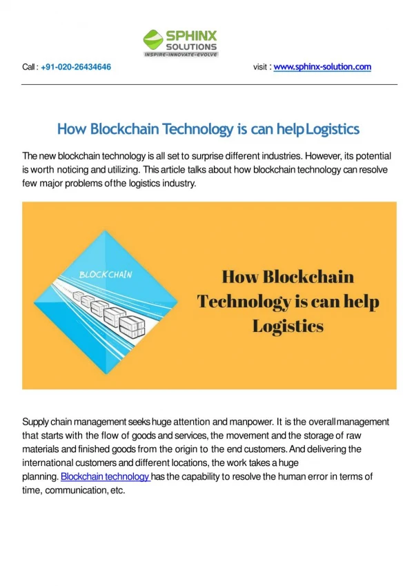How Blockchain Technology is can help Logistics