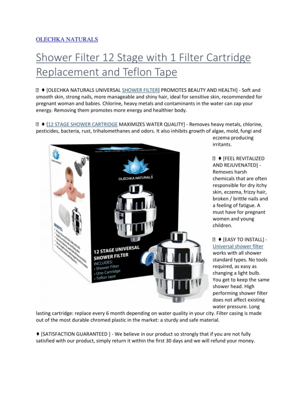 OLECHKA NATURALS Shower Filter - Remove Chlorine and Lead