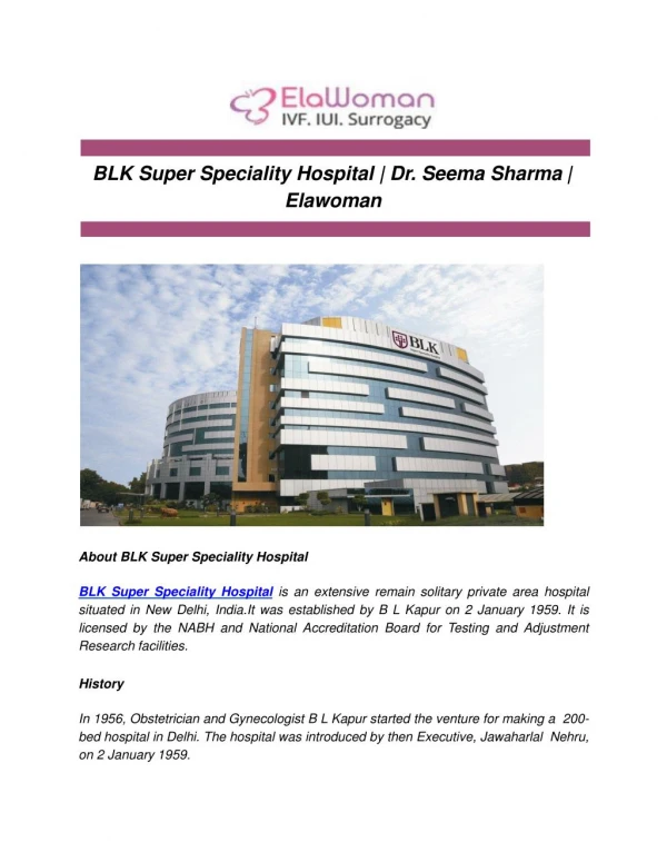 BLK Super Speciality Hospital | Dr. Seema Sharma | Elawoman