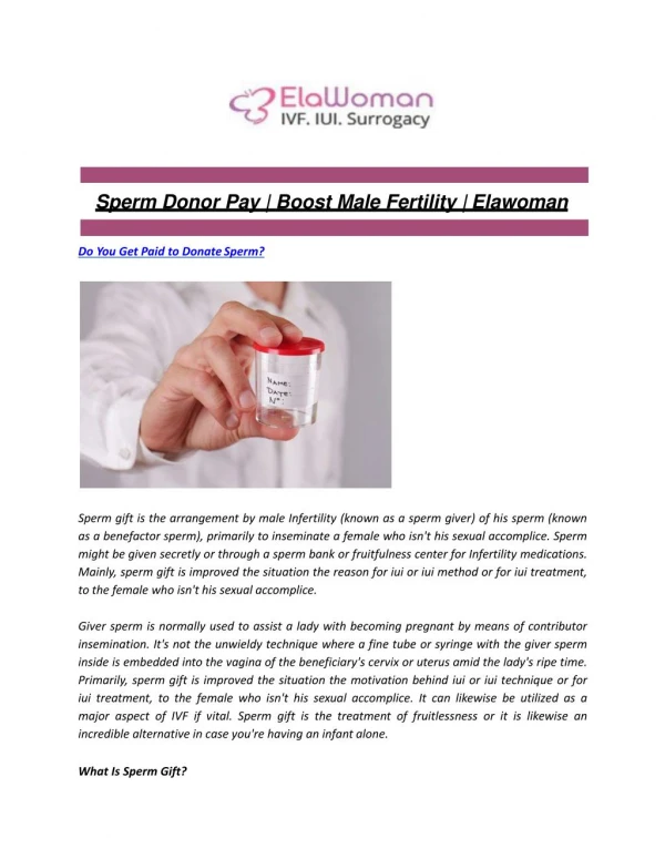Sperm Donor Pay | Boost Male Fertility | Elawoman