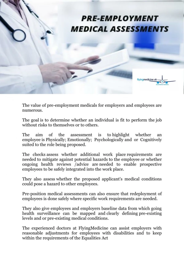 PRE-EMPLOYMENT MEDICAL ASSESSMENTS