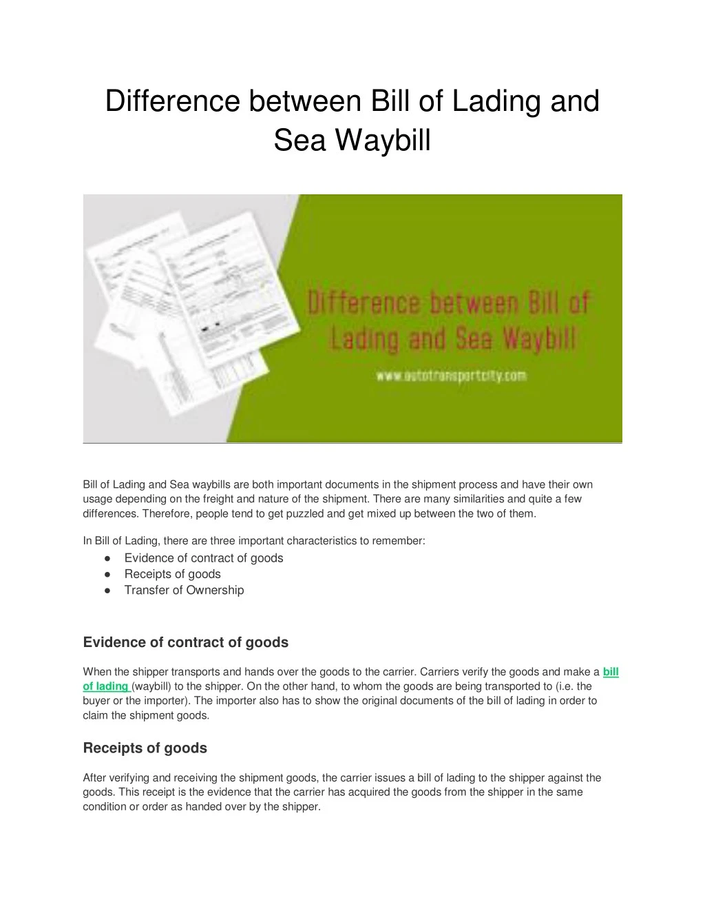 difference between bill of lading and sea waybill