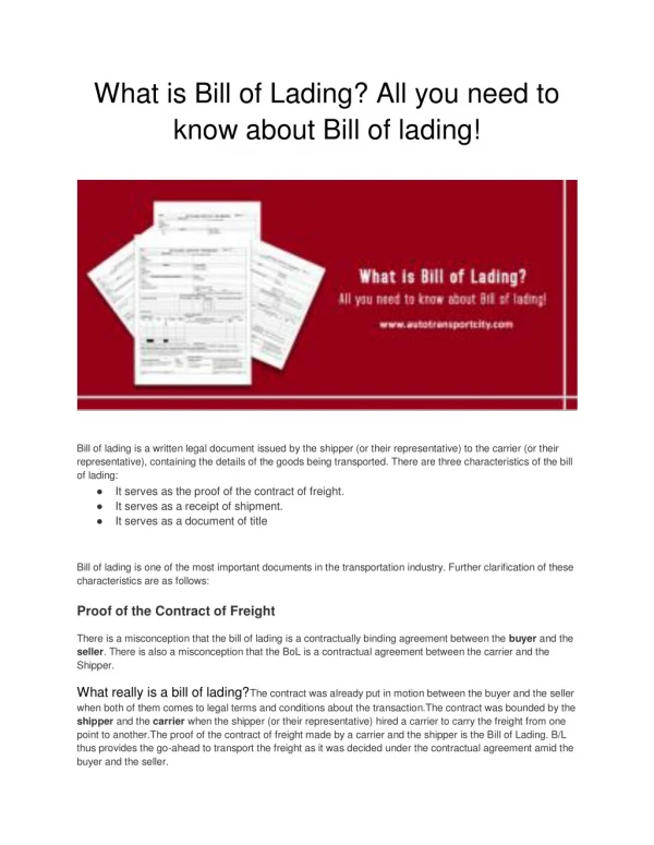 What is Bill of Lading? All you need to know about Bill of lading!