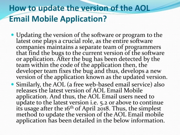 How to update the version of the aol email mobile application