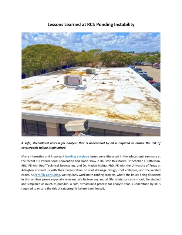 Lessons Learned at RCI: Ponding Instability