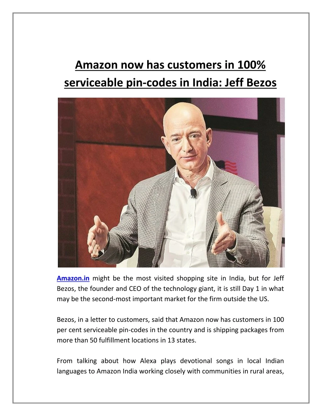 amazon now has customers in 100 serviceable