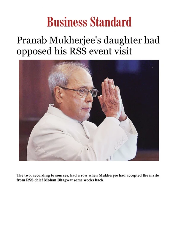 Pranab Mukherjee's daughter had opposed his RSS event visit 