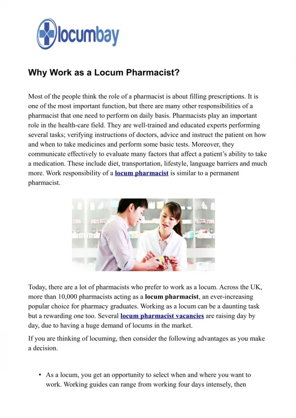 Why Work as a Locum Pharmacist?