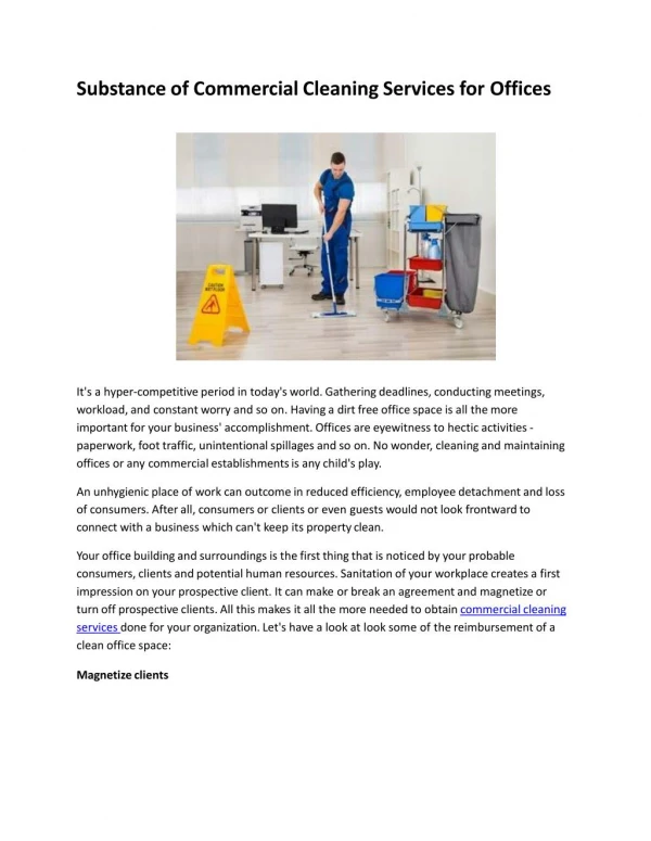 Substance of Commercial Cleaning Services for Offices