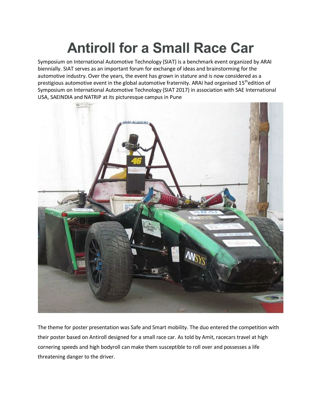 antiroll for a small race car