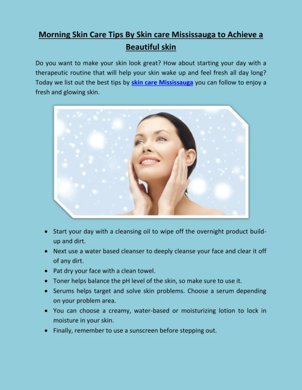 Morning Skin Care Tips By Skin care Mississauga to Achieve Beautiful skin