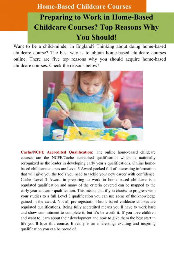 Preparing to Work in Home-Based Childcare Courses? TopReasons Why You Should!