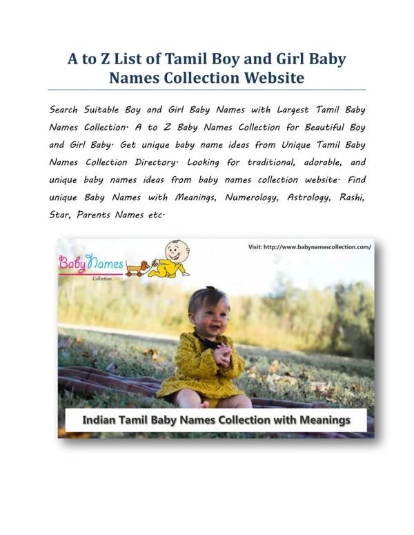 A to Z Beautiful Tamil Boy and Girl Baby Names Collection Website