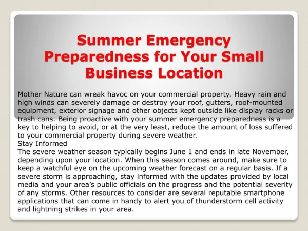 Summer Emergency Preparedness for Your Small Business Location