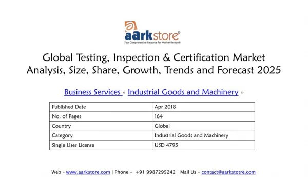 Global Testing, Inspection & Certification Market Analysis, Size, Share, Growth, Trends and Forecast 2025 | Aarkstore