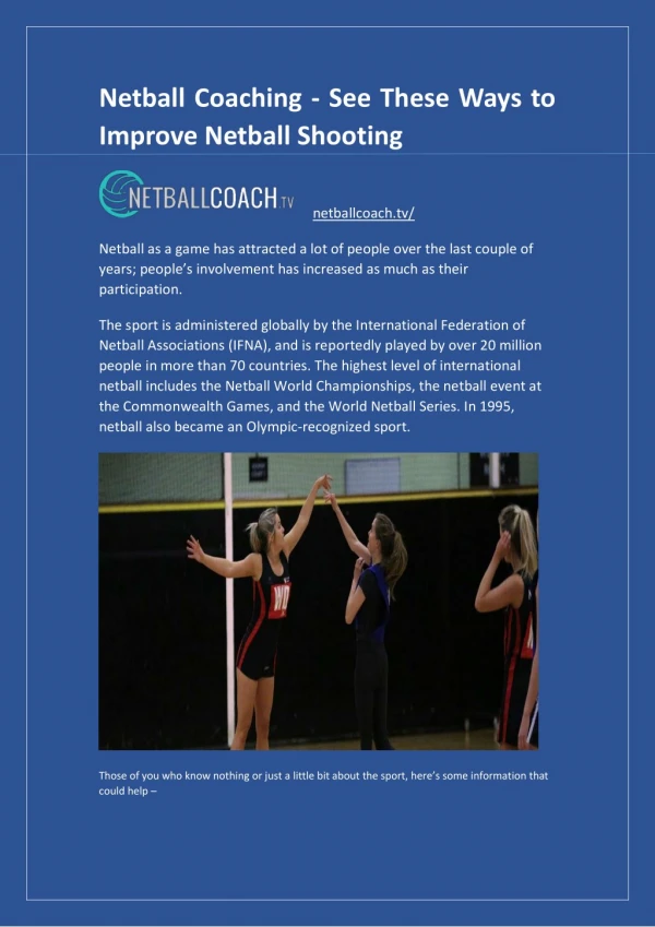 Netball Coaching - See These Ways to Improve Netball Shooting