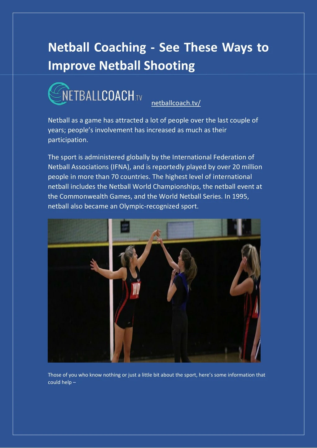 netball coaching see these ways to improve