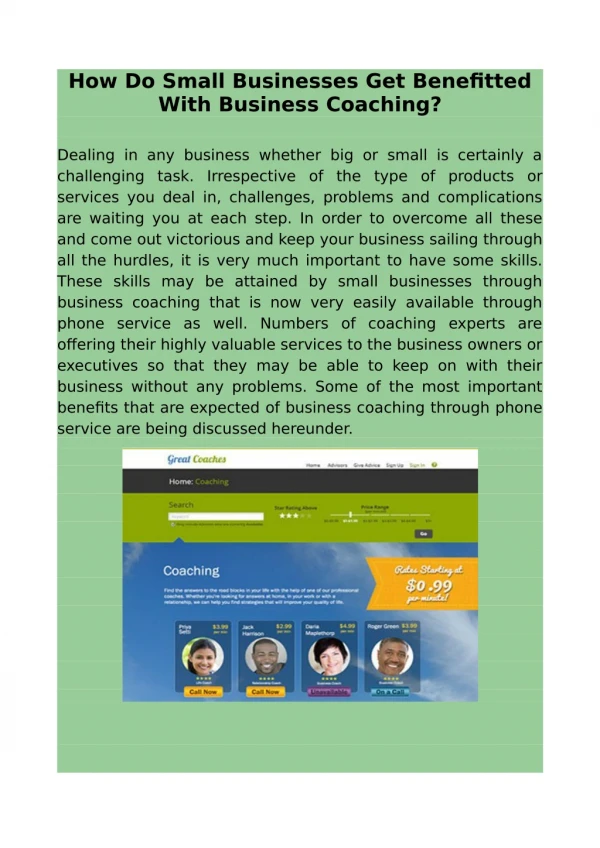 How do small businesses get benefitted with businessÂ coaching?