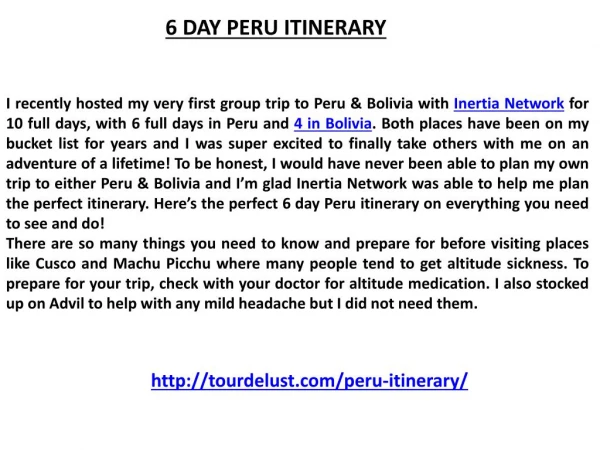 6 DAY PERU ITINERARY