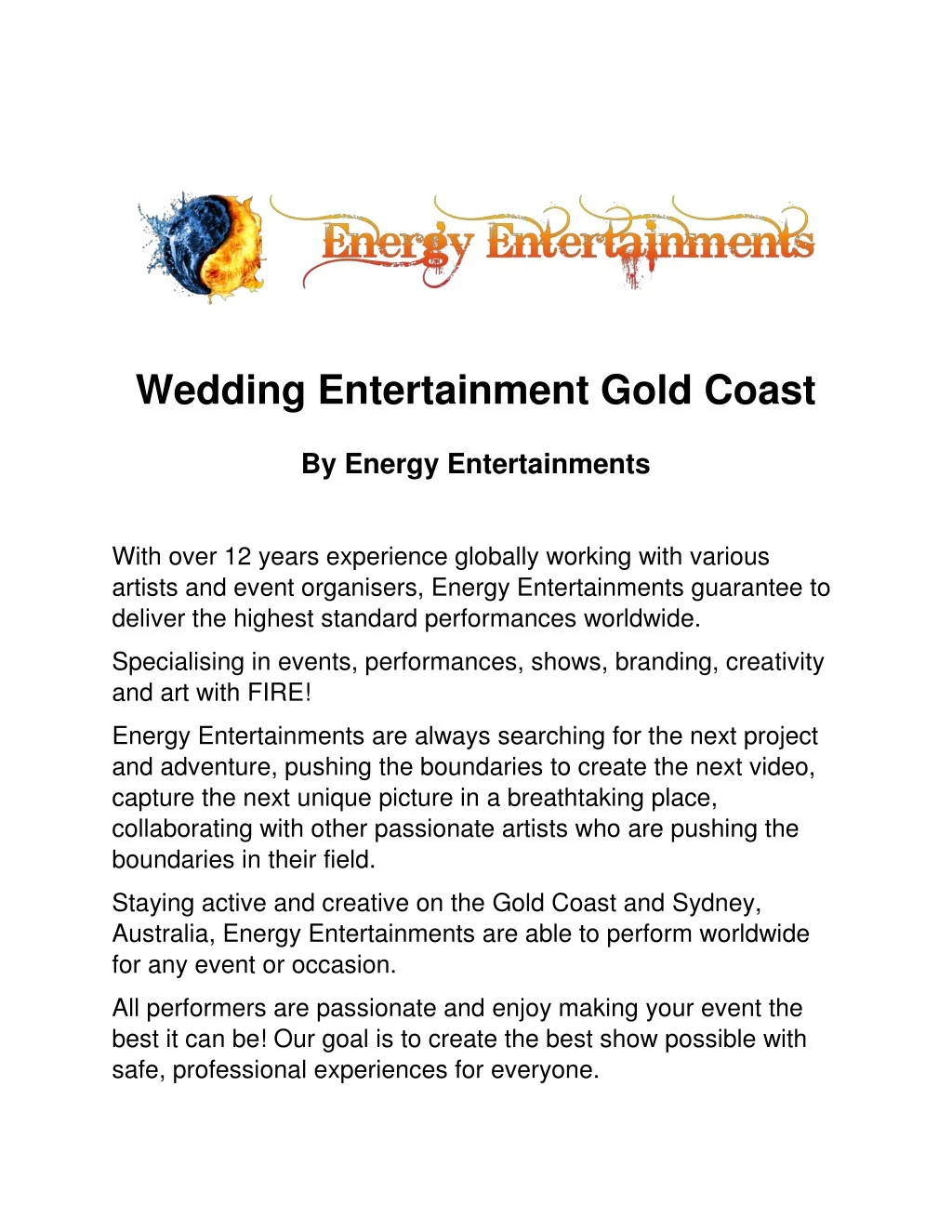 wedding entertainment gold coast