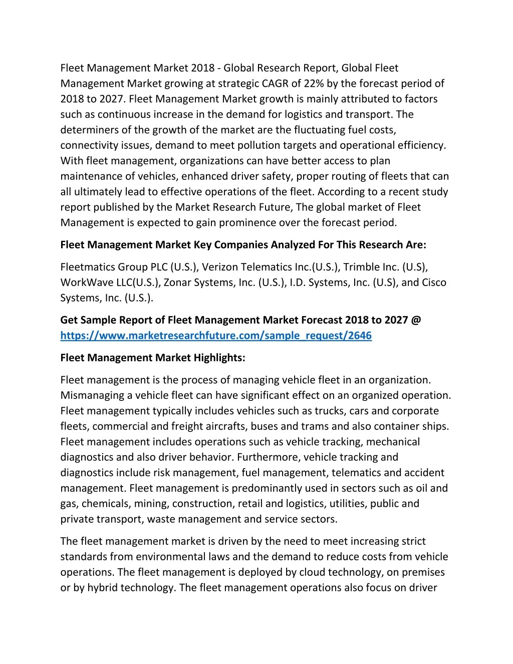 fleet management market 2018 global research