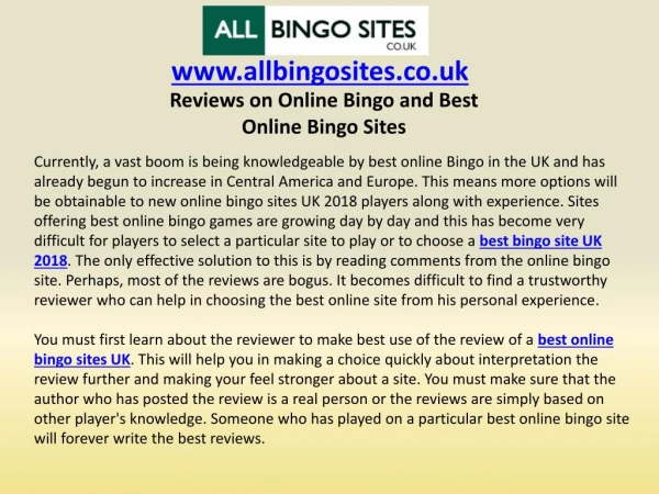 Reviews on Online Bingo and Best Online Bingo Sites