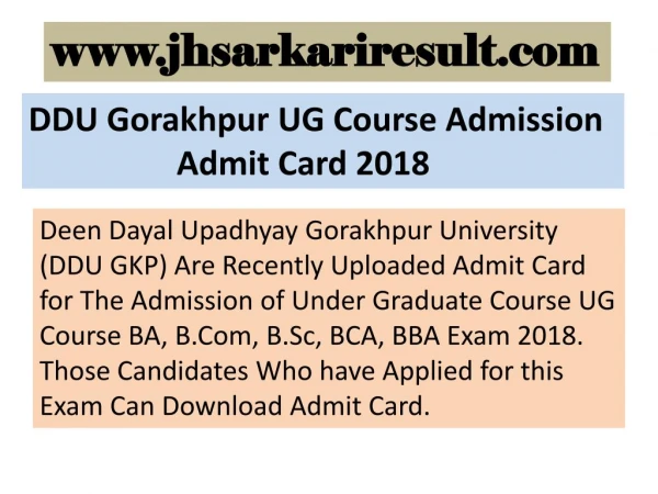 DDU Gorakhpur UG Course Admission Admit Card 2018