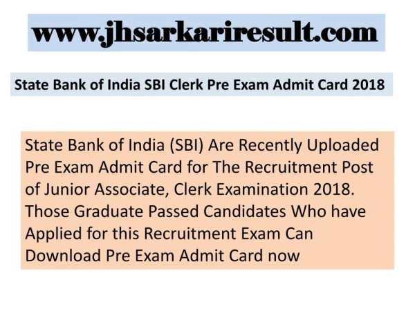 State Bank of India SBI Clerk Pre Exam Admit Card 2018