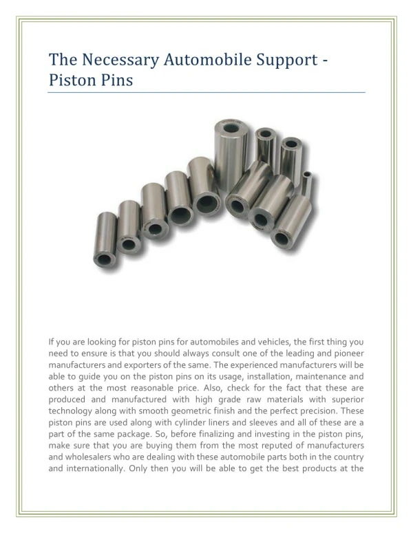 The Necessary Automobile Support - Piston Pins