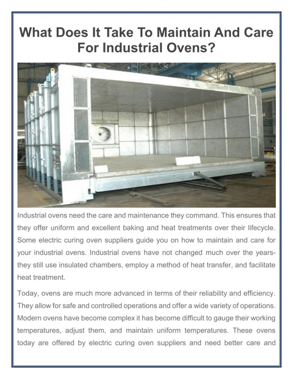 What Does It Take To Maintain And Care For Industrial Ovens?